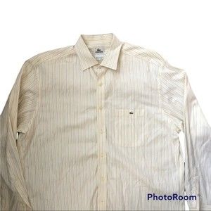 Lacoste Men's Dress Shirt Stripe 100% Cotton Long Sleeve Size 44